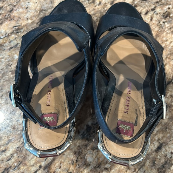 Black Leather Wedges Heels - Picture 3 of 6